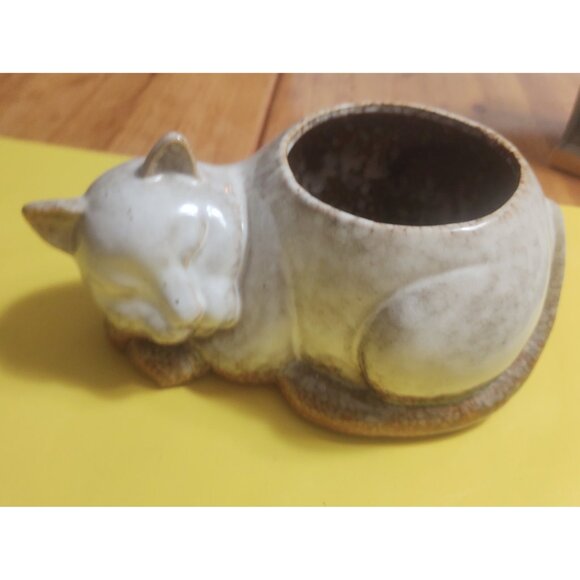Large Stoneware Cat Planter David Stewart 10.5 x 7 x 5" - Picture 8 of 8